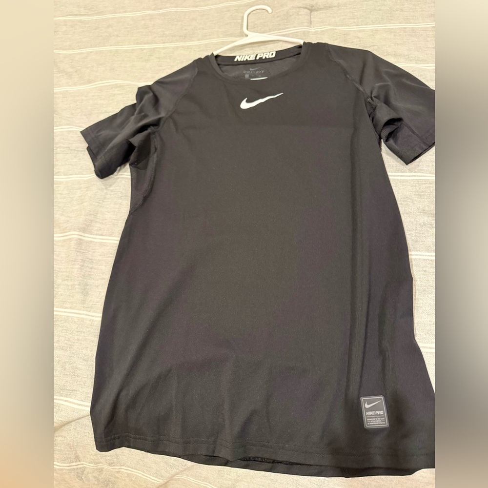 Nike Pro Dri-FIT Black Tee with White Swoosh